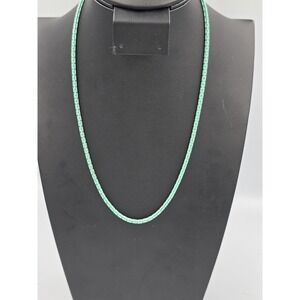 Vintage Turquoise blue Enameled Rectangle Link Chain Necklace Gold Tone Clasp